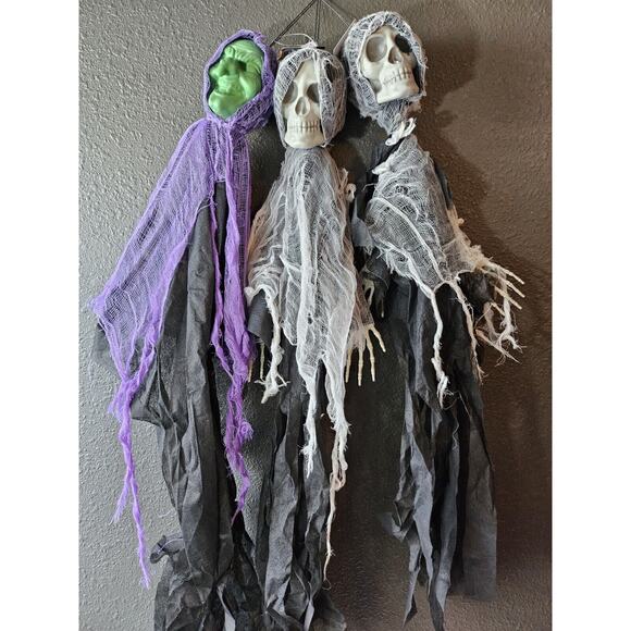 3 Halloween Hanging Witch Ghoul Skeleton Prop Decor Outside Inside - Picture 2 of 5